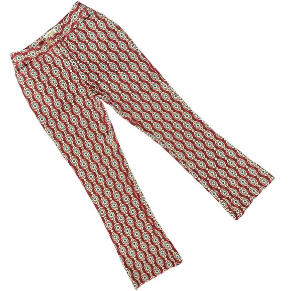 Maeve Anthropologie Pants Womens 6 Red Mod Floral Flare Stretch Zip Up Retro - Picture 2 of 14